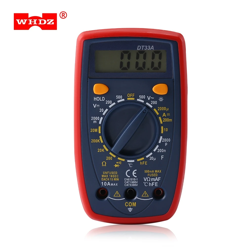 

WHDZ DT33A Digital Voltmeter Alarm AC/DC Esr Tester Plastic Resistance Anti-shock Voltage Tester with Backlight Display