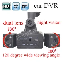 Nueva llegada de la venta caliente Giratoria de Doble Lente de Cámara Del Coche DVR H3000 Con 120 grados de amplio ángulo de visión Nocturna de 8 IR LED visión