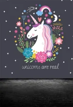 Laeacco Cute Flowers Unicorn Pattern Dark Floor Photography Backgrounds Vinyl Custom Photographic Backdrops For Photo Studio
