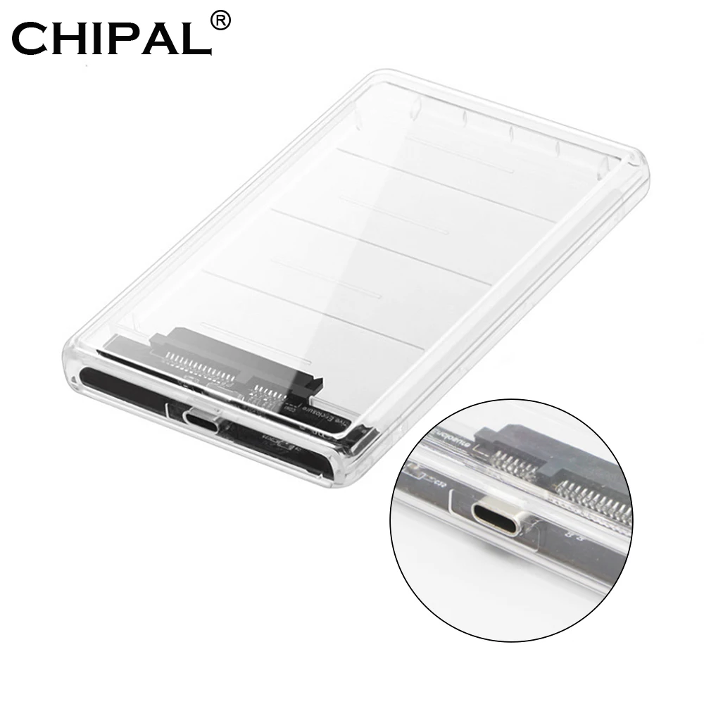 

CHIPAL Transparent 2.5 inch HDD SSD Case Sata to USB 3.1 Type C Adapter Free 5 Gbps Box Hard Drive Enclosure Support 2TB UASP