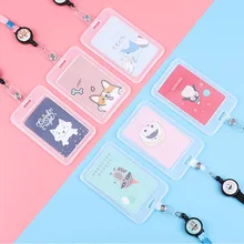 Cute Cartoon Cat Transparent Card ID Badge Holder Kawaii Dogs Retractable Badge Buckle Name Tag Card Holder For Gifts