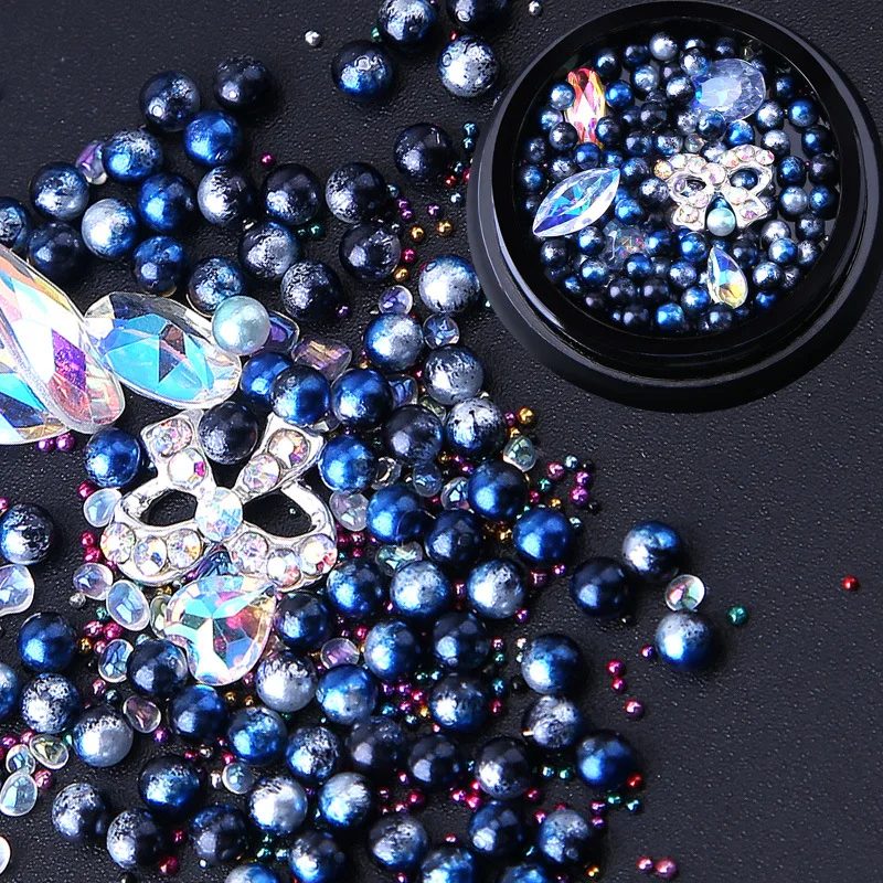 

1 Box 3D Mixed Mermaid Pearl Rhinestones DIY Gems Charming Nail Art Decoration Diamond Jewelry Glitter Gradient Gel Tips Nails