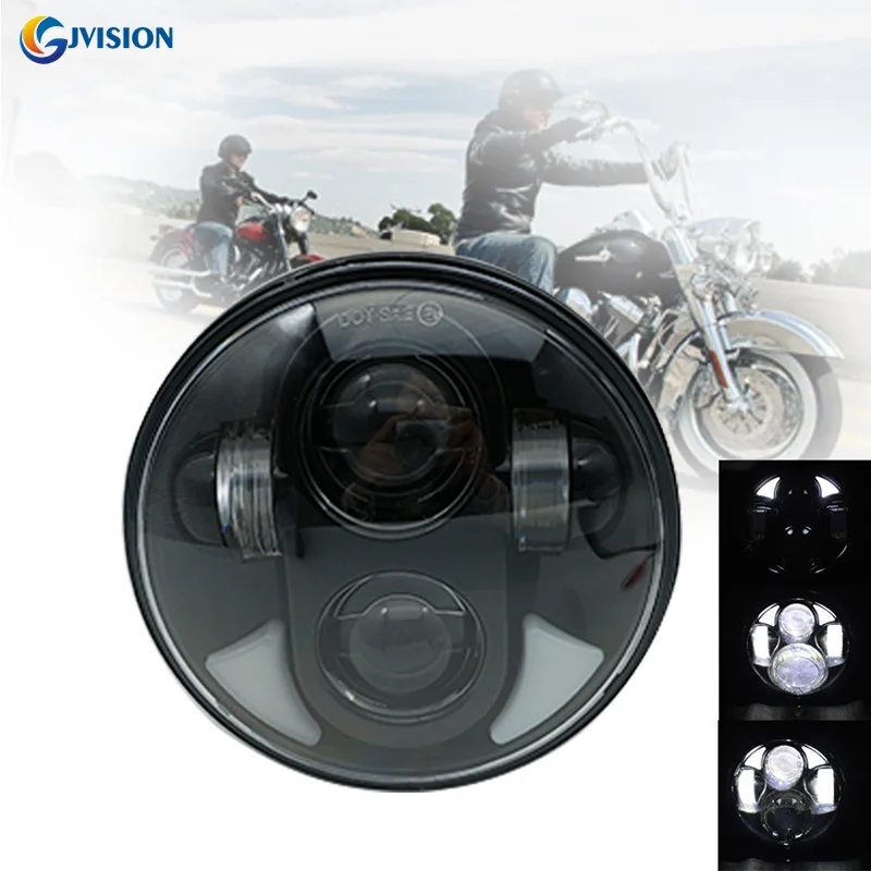 Черный 5,75 дюймов проектор для мотоциклов фар DRL для Harley ночь железные стержни 883 Dyna Sportster фары дальнего света