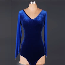 Латинский танцевальный костюм зимний Топ Глубокий V длинный рукав латинский танцевальный пиджак для женщин бархатный латинский танцевальный костюм для соревнований черный топ