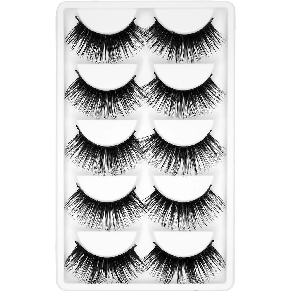 Kimcci 5 Pairs 6 Style Mink Lashes 3D Mink Eyelash Handmade Reusable Natural Faux Eyelashes Cruelty free False Lashes Cilia