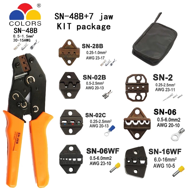 

Crimping pliers SN-48B 7 jaw for 2.8 4.8 C3 XH2.54 3.96 2510 pulg/tube/insuated terminals kit bag electric clamp brand tools