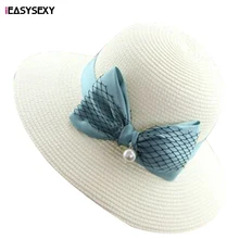 iEASYSEXY Brand 2016 Korean Style Summer Sunscreen Sunshade Straw Cap Fashion Women Adult Casual Folding Beach Hat With Bowknot