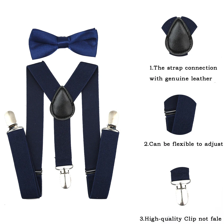 MOHSLEE Boys Kids Adjustable Elastic Y Back Solid Color Suspenders & Bow Tie Set