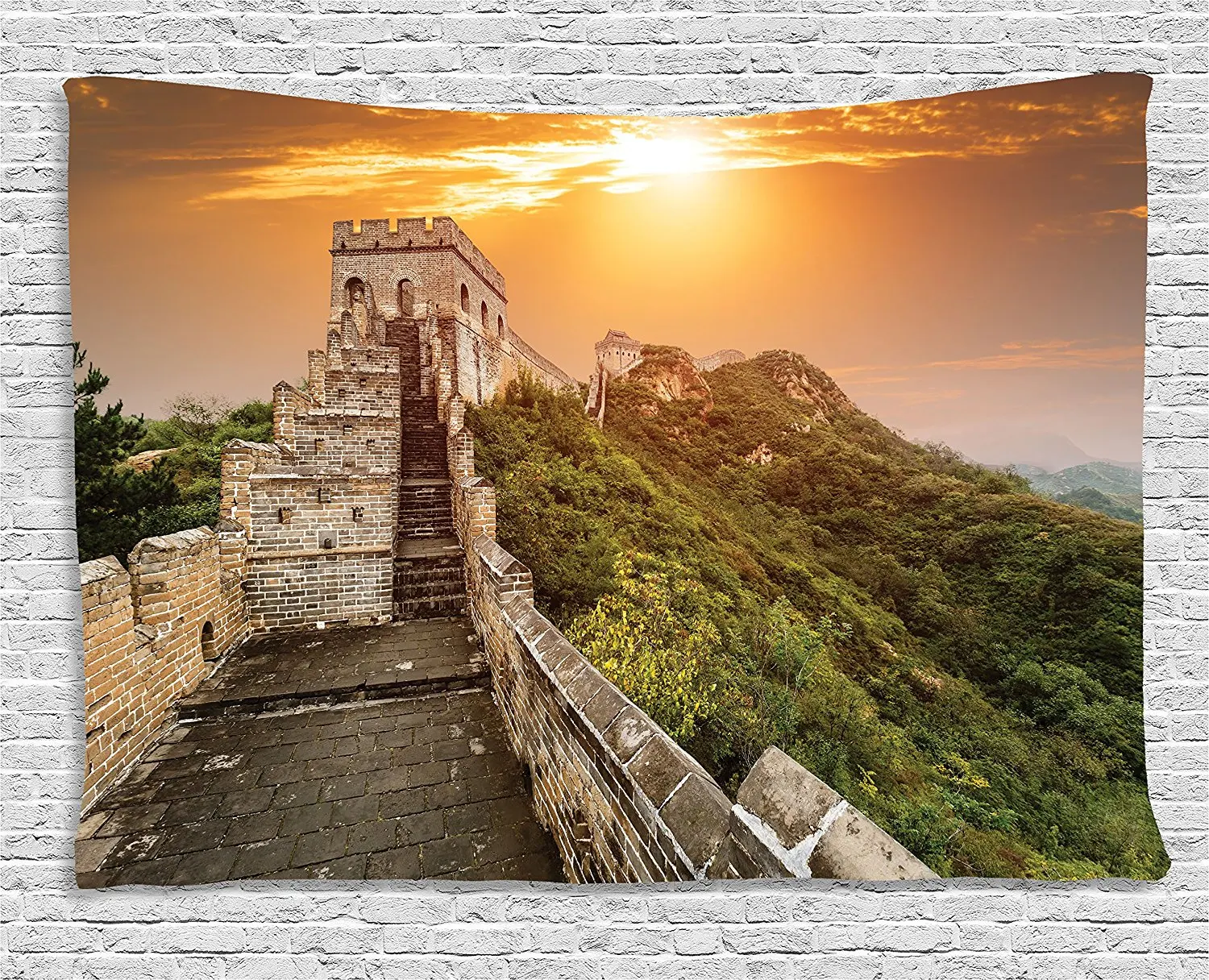 Great Wall of China Tapestry the Magnificent Heritage of World Background Brick Borders Picture 