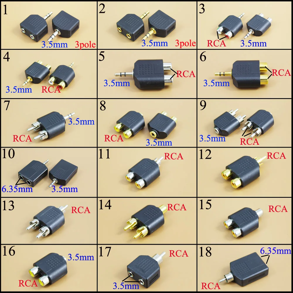 2PCS 3.5mm Male Plug Stereo To Dual RCA Male Y Splitter Audio Adapter Converter