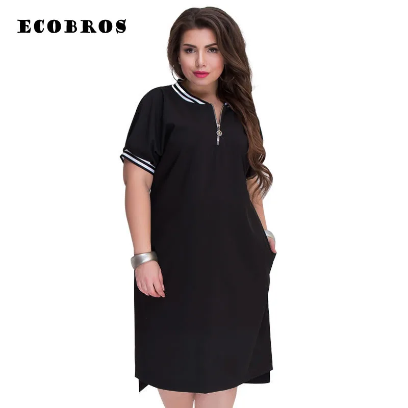  ECOBROS Big size 6XL 2018 Autumn Fat MM Woman dress Elegant solid patchwork dresses plus size women