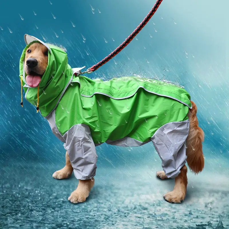 Large Dog Waterproof Raincoat Big Dogs Hooded Jacket Poncho