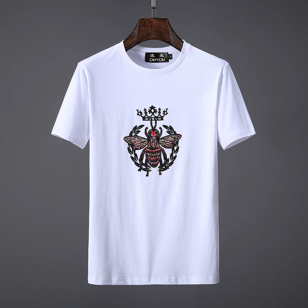 

Summer T-Shirts Men 100% Pure Cotton Brand Clothing Casual Embroidery Tees Plus Size Slim Fit Fashion Tops