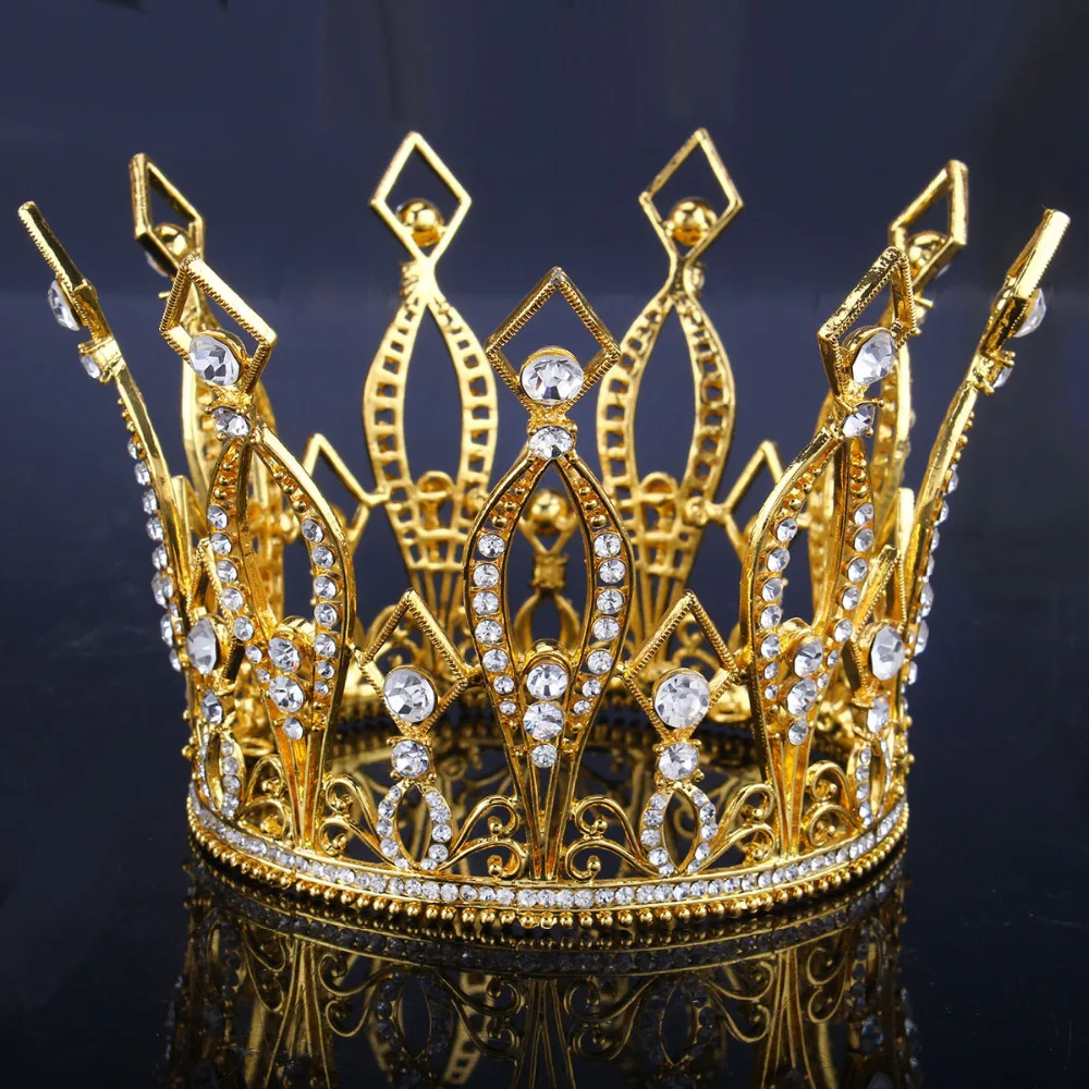 Gold Color European Royal Crown Rhinestone Tiaras Wedding Bridal Queen