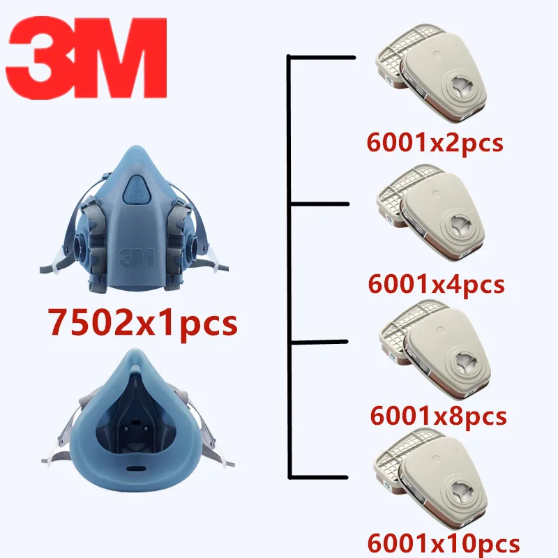 3M 7502 с 1/2/4/5 пар 6001 органических паров газовых силиконовая маска респиратор Краски спрей угольные фильтры защитная маска от промышленной пыли