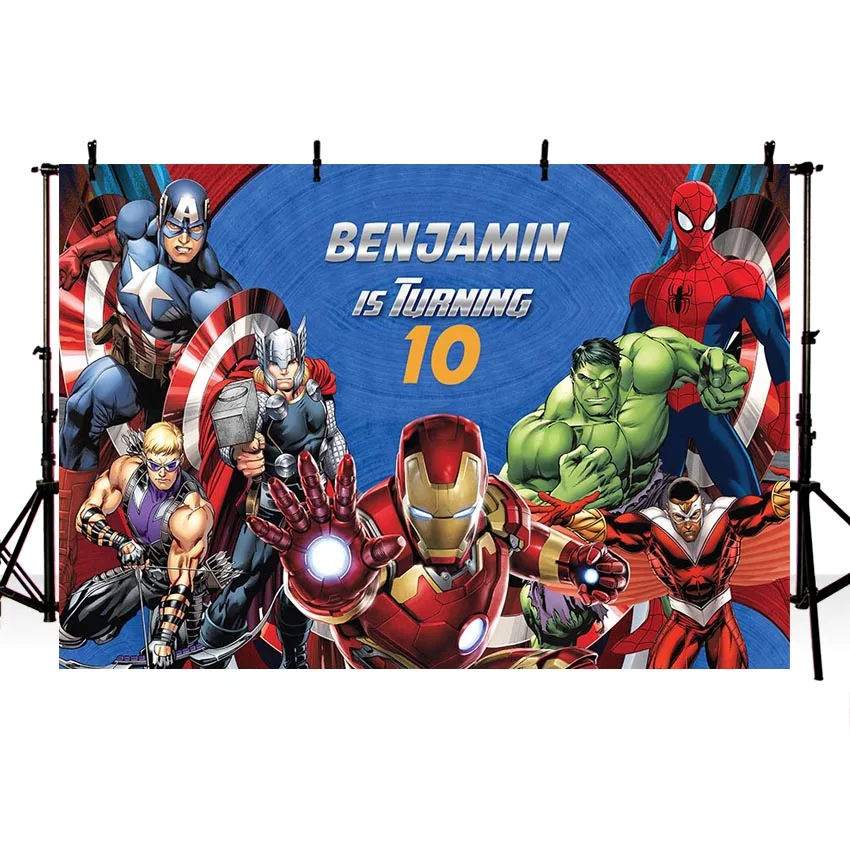 

Comics Superhero Avengers Iron Man Photography Backdrop Children Show Birthday Photo Customized Prop Studio Backdrop Backgrounds