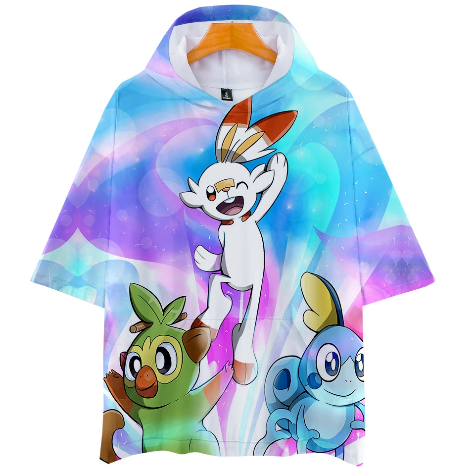 Summer Pokemon Sword And Shield 3D Short Sleeve With Hoodies Men Women Cartoon Anime Pokemon Go Loose Harajuku Hoodies