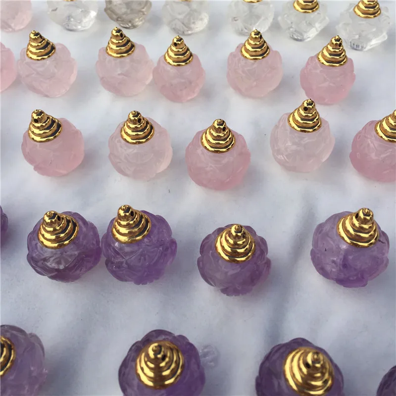 Натуральный розовый кварц кристалл эфирное масло бутылка подвеска ввиде цветка лотоса контейнер для исцеления чакр с помощью рейки драгоценный камень