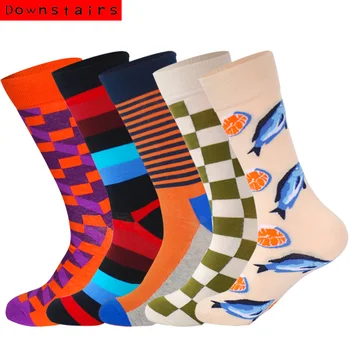 

Downstairs Trend Socks for Men 2019 Autumn New Arrived Deodorant Hip Hop Custom Happy Socks 5pairs/lot Skarpetki Meias