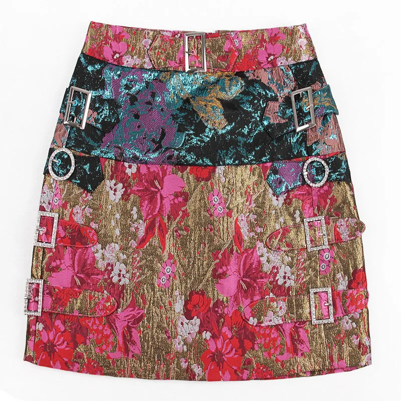 Guesod летние женские юбка в стиле барокко Роскошный цветок масляной живописи жаккардовая Алмазный Кнопка тонкий бутон юбка новое поступление