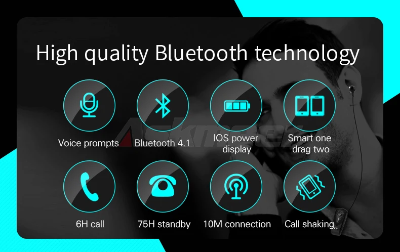 Fineblue F960 Bluetooth Stereo Earphone Wireless Handsfree Earbuds Headset with Mic Calls Remind Vibration Wear Clip Driver (2)