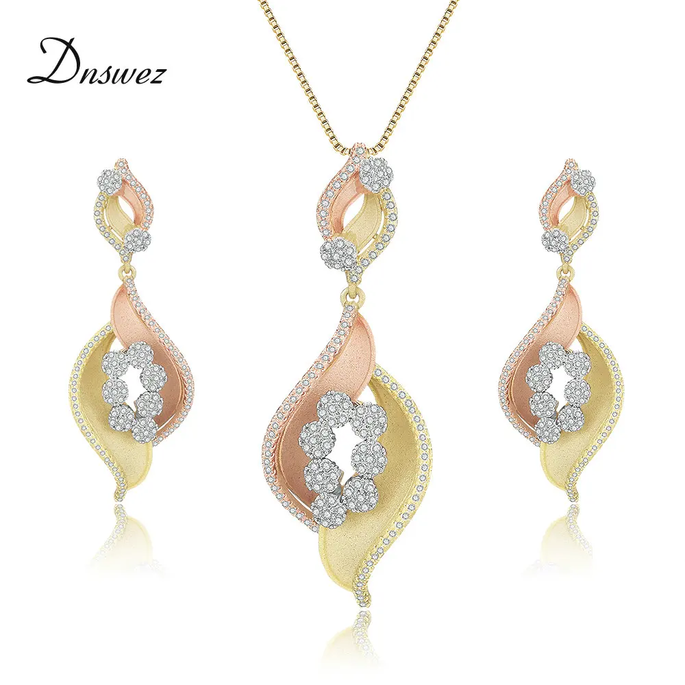 

Dnswez Machine Matt Gold Frosted Suface Jewelry Sets for Women Necklace Earrings Sets Sandblasting Two Tone Gold Jewelry Gift