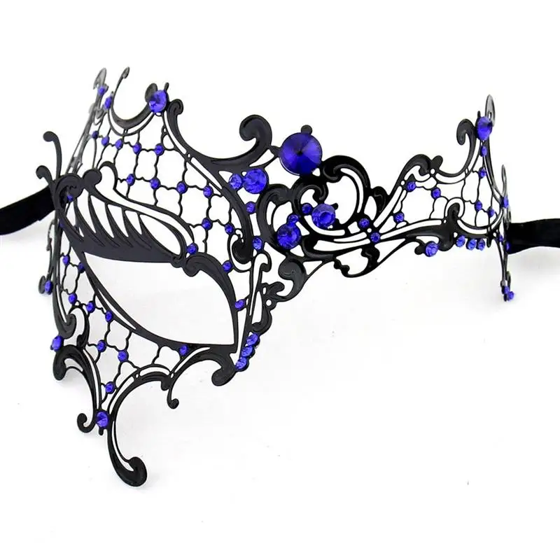 Фантом оперы Венецианская Маскарадная маска металлическая полумаска для женщин с синими стразами - Цвет: As picture