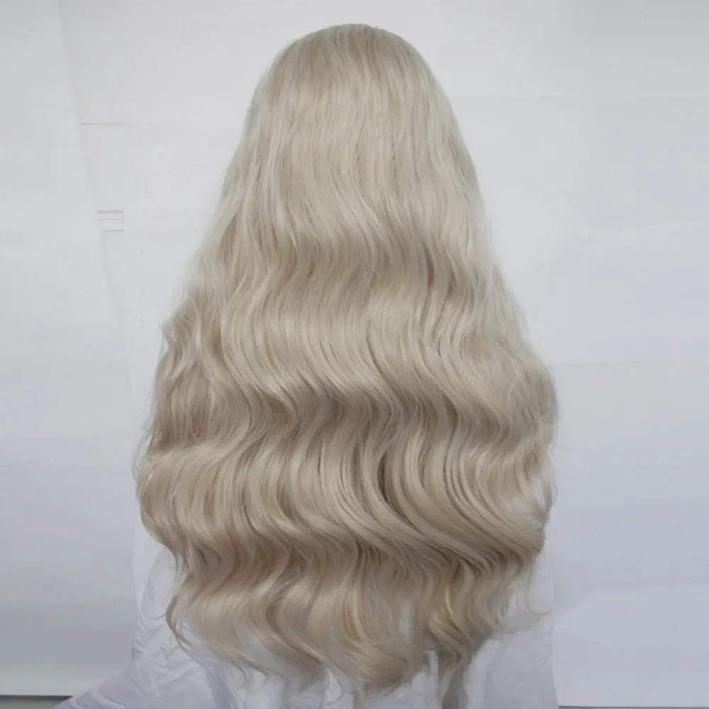 Anogol Widow пик Стиль Высокая температура волокна волос свободная часть длинные тела волна Платина блонд синтетический парик фронта шнурка для женщин