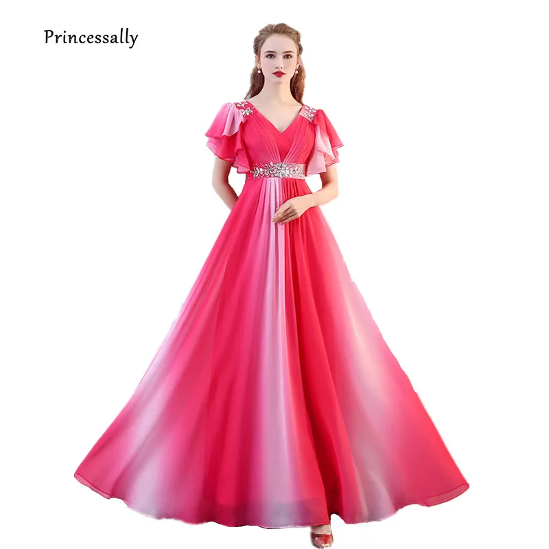Robe De Soriee вечернее платье из шифона с длинным Фуксия Короткий рукав выпускные