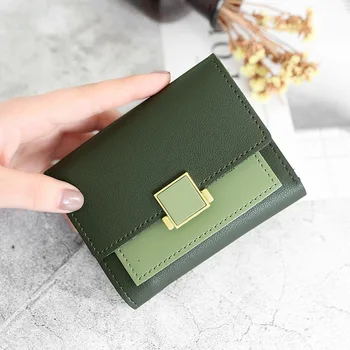 

womens wallets and purses 3 fold short ladies wallets square metal double color patchwork student leather purse for girls