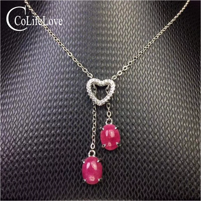 Fashion 925 Silver Ruby Heart Pendant 2 Pieces Natural Ruby Silver