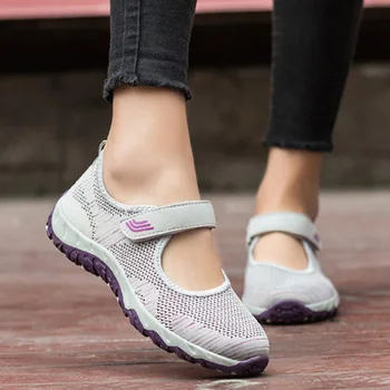 

Summer Sandals Women Slip-on Flats Hollow Classic Sandals Mesh Breathable Women Shoes Hook&loop Scarpe Donna Soft Mothers Shoes