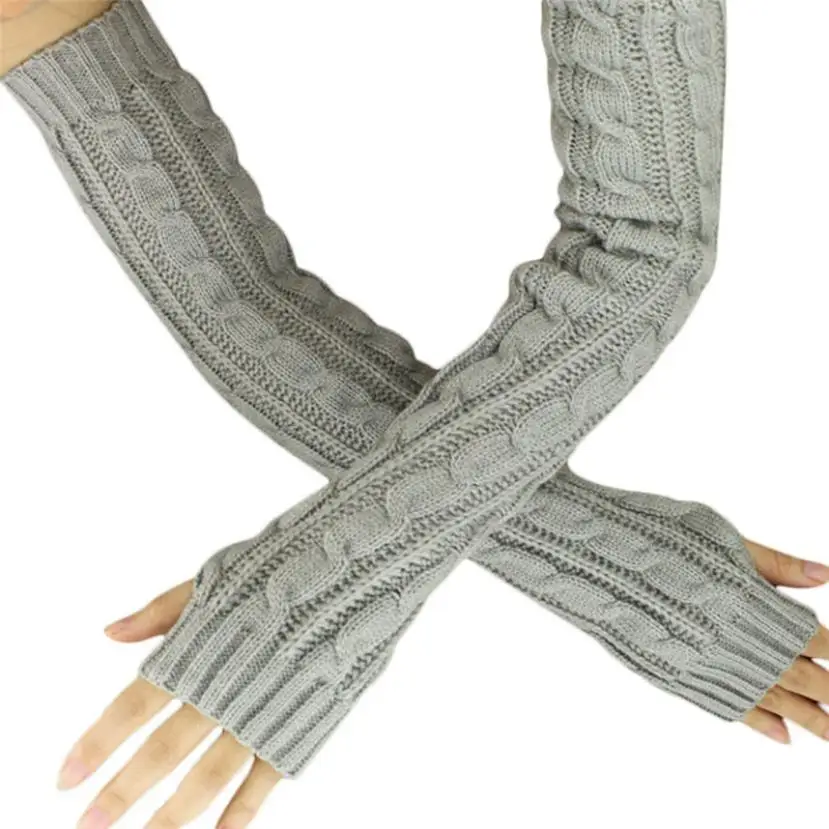 CHAMSGEND плетеное без пальцев Вязаные длинные перчатки Прямая 1F5 - Цвет: Серый