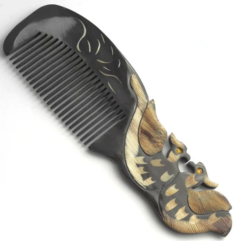 

1PC Exquisite Dragon Phoenix Comb single-sided Carved Buffalo Horn Comb Multi-style anti-static Black Straight Hair Comb G0411