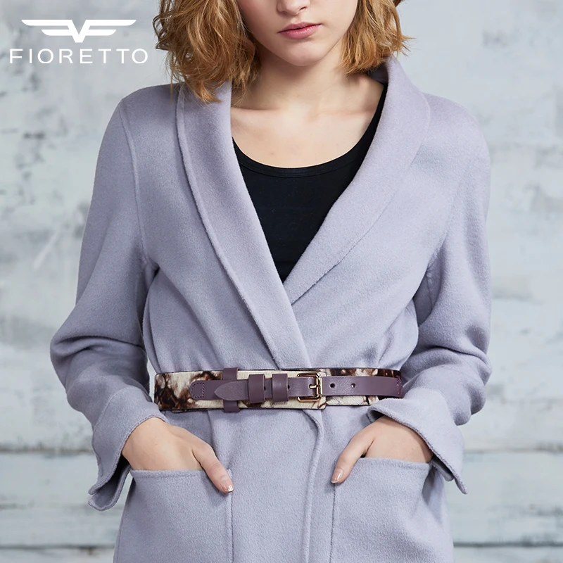 

FIORETTO Fashion Camouflage Cowhide Leather Waistband for Coat Patched Dress Horse Fur Women Wide Belts with Pin Buckle 3 Colors