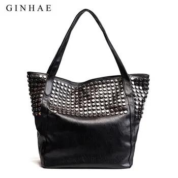 

Large Capacity Women Casual Tote Bag Fashion Women Shoulder Bags Famous Brand Pu Leather Handbags Vintage Rivets Bolsos Mujer