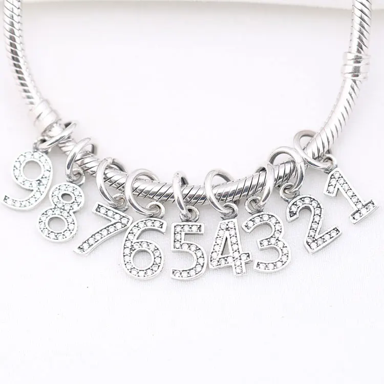 Hot 925 Sterling silver pendant number charms 1 9 beads one to nine
