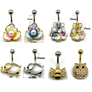 1pc Surgical steel Fashion Flower CZ Fem Navel Bar Belly Button Rings Piercing For Women Navel