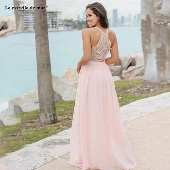 

Sexy Pink V Neck Bridesmaid Dresses Chiffon Gorgeous Back Spaghetti Straps Beach Wedding Guest Dress Custom gaun pesta dewasa