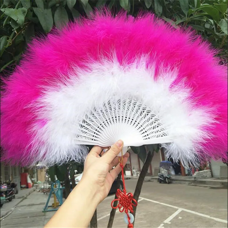 Многоцветный китайский стиль перьевой вентилятор для танцев реквизит свадебный подарок ручной вентилятор складной Вентилятор 50X30 см