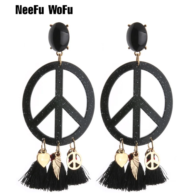 

NeeFu WoFu Peace Drop Earrings Resin Bohemian Tassel Big Earring Natural stone Large Long Brinco Ear Oorbellen Christmas Gift