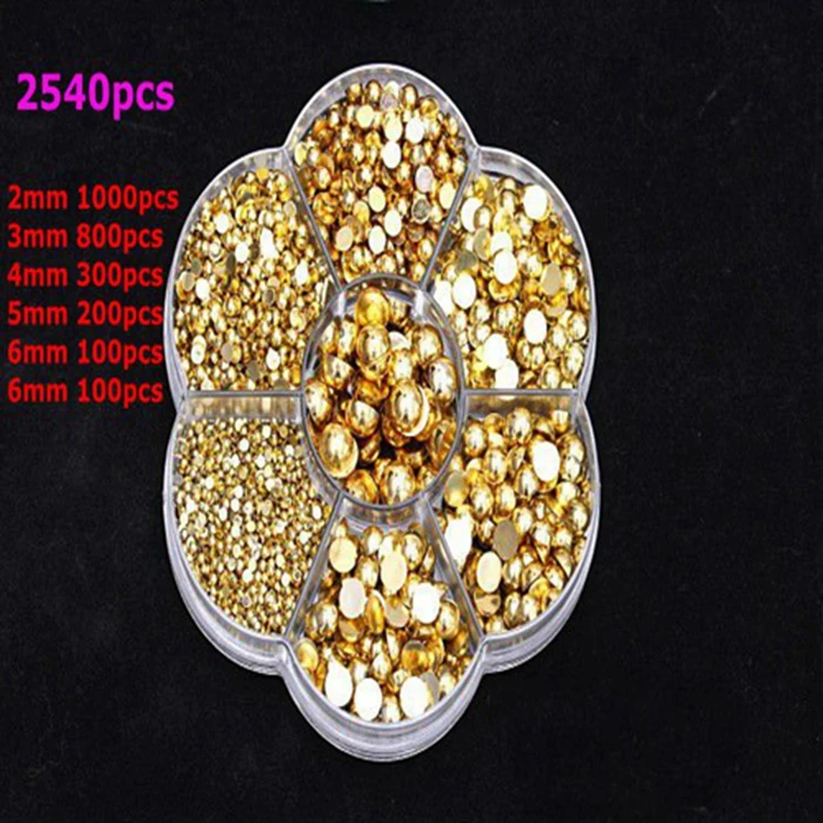 

2540Pcs Gold Color Mixed 2-8mm With Box Packing Craft Imitation Pearls Half Round Flatback Pearls ABS Resin Beads For DIY Deco