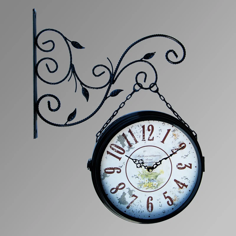 Double sided Wall Clock Large Wrought Iron Vintage Watch Saat Retro