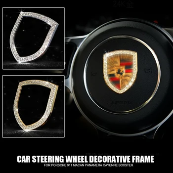

2 Color Car Steering Wheel Badge Decoration Frame Sticker Covers For Porsche 911 Macan Panamera Cayenne Boxster Car-Styling