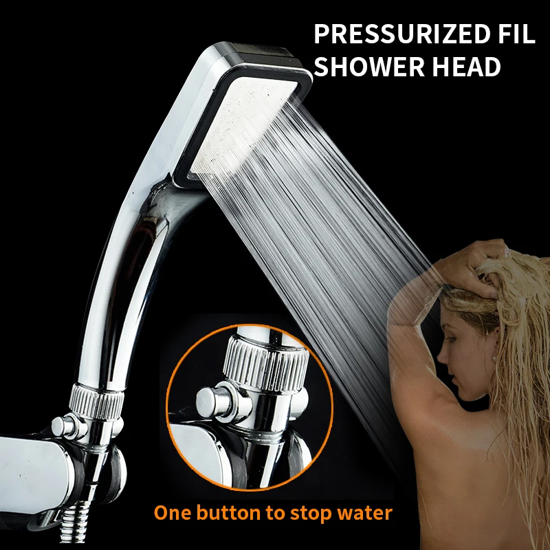 

300 Holes Shower Head High Pressure nuzzle Water Saving Shower Head Stop Button Switch Bath Shower Head Pressurized Sprinkler