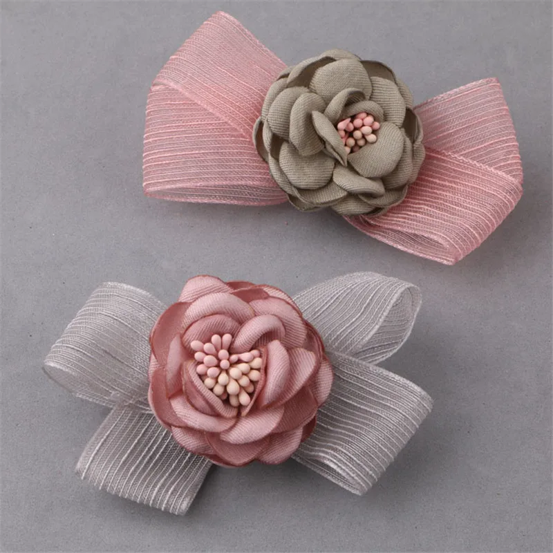 buy Free Shipping 2pcs lot 80MM Fabric Flower Decorated lace Chiffon Ribbon Bow Tiaras Girls Hair jewelry headband Headwear Decor