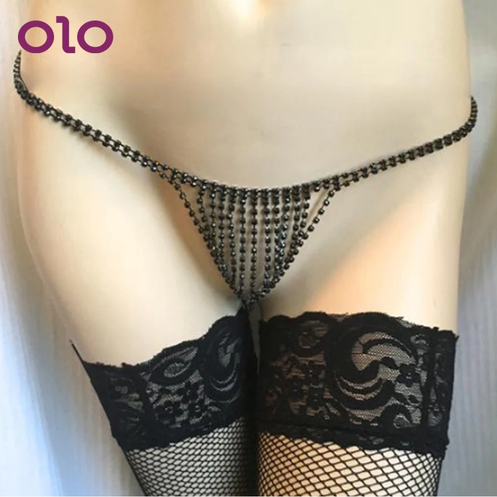 

OLO Sexy Chain Body Jewellery Crystal Thong Briefs Erotics Women Sexy Lingerie Rhinestone Underwear Sexy Panties Belly Chain