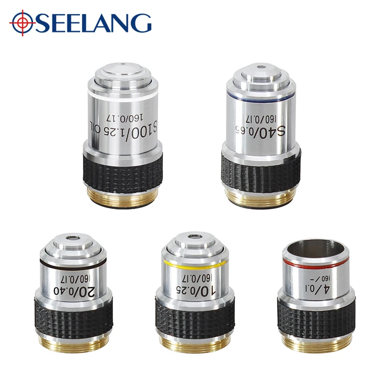 OSEELANG Microscope Objective Lens 4X 10X 20X 40X 100X 185 Achromatic Objective Biological Microscope parts accessories afbeelding