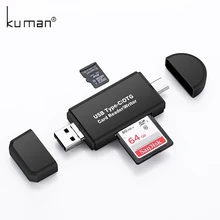 

Kuman 2.0 OTG Card Reader USB MicroUSB TypeC Interface with Micro SD TF SD Card Slot Y209 Flash Memory Card Reader for Phone