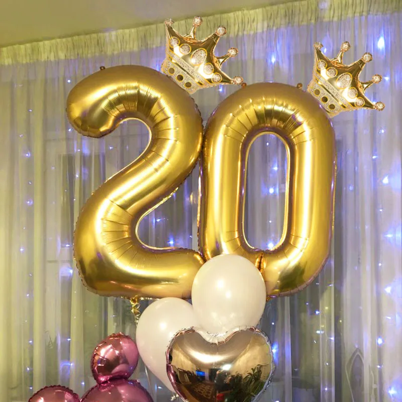 

2pcs Gold Crown With Number Foil Balloon Set Digit Helium Air Globos Baby Shower Happy Birthday Party Decorations Kids Toy